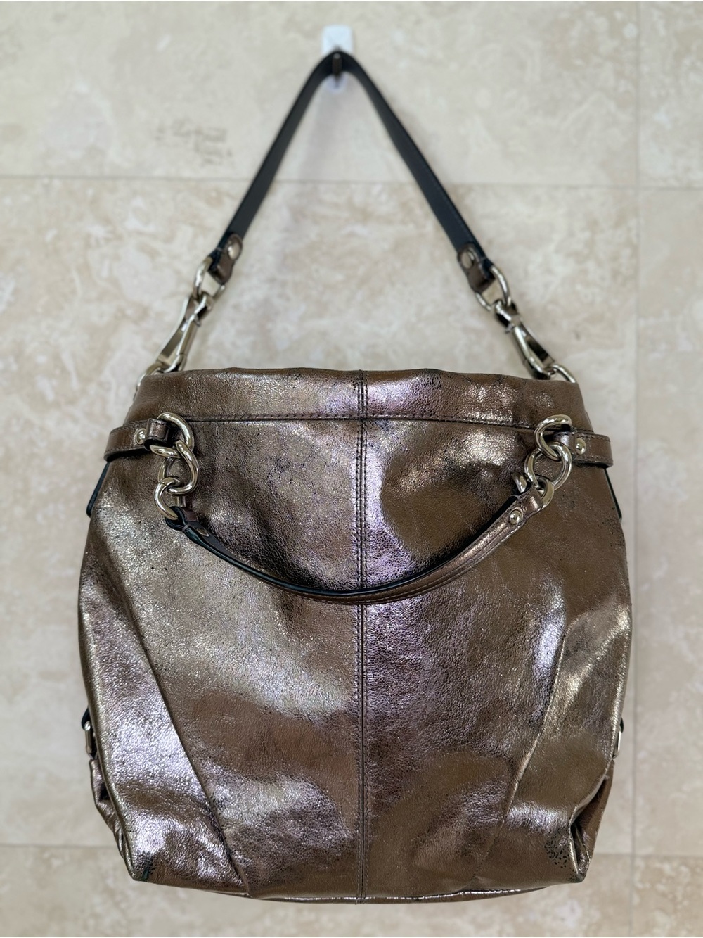 Coach Brooke Metallic Bronze Pewter Leather Hobo Bag E1176-F17165